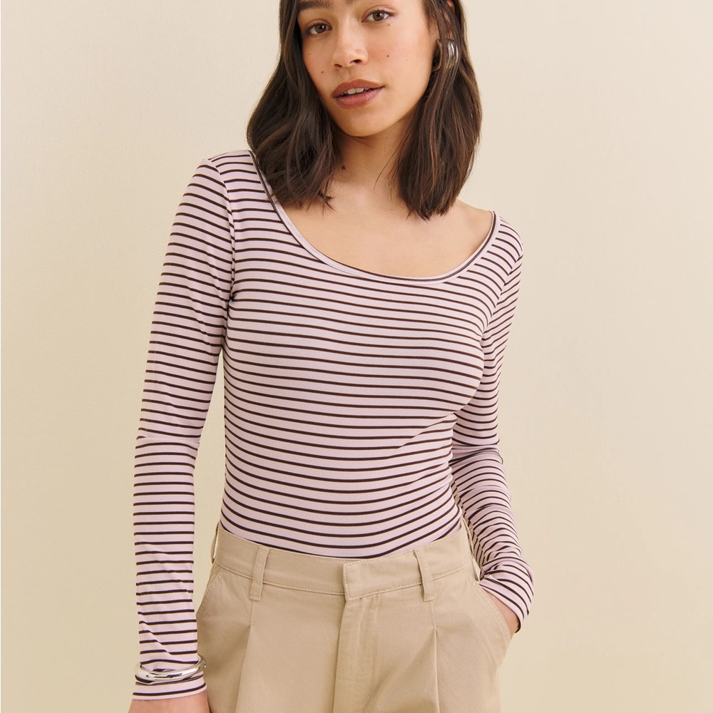 NEW WITH TAGS Reformation Ryder Knit Top Pink and Brown Stripe (Size M)